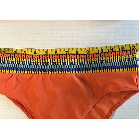Women’s Small 2-piece Swimsuit Bikini Orange Multi-Colored Band High Waist Retro - Picture 3 of 6